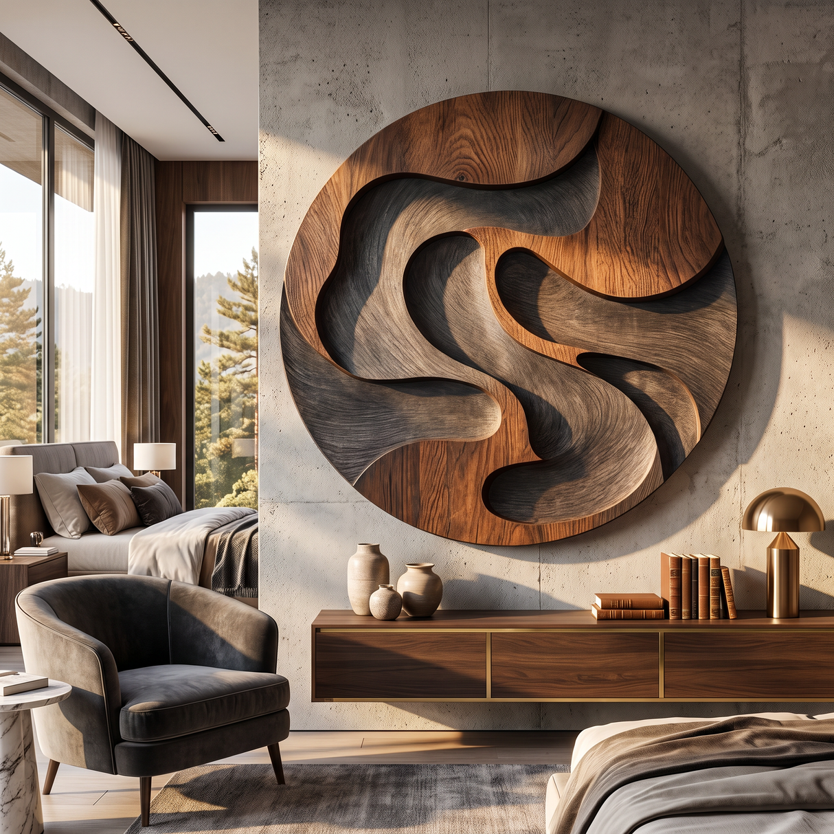 Wall Sculpture Solid Wood Round Panel for Modern Interior Decor