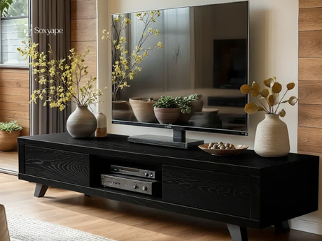 Modern Black TV Console - Sleek Storage for a Sophisticated Living Room