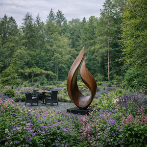 Large Outdoor Solid Wood Flame Sculpture with Plinth for Gardens and Modern Landscapes