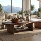 Solid Wood Coffee Table with Tapered Legs and Open Shelf