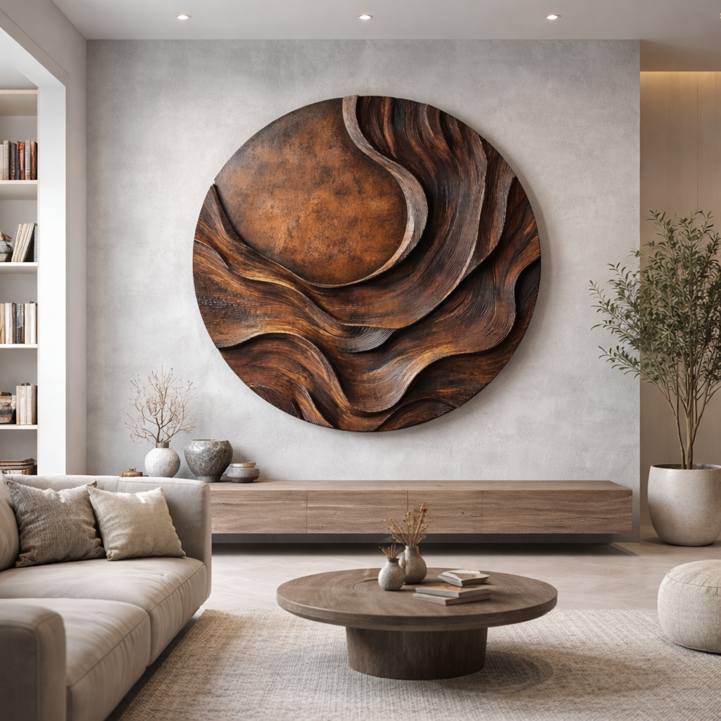 Contemporary Solid Wood Layered Wall Sculpture for Living Rooms