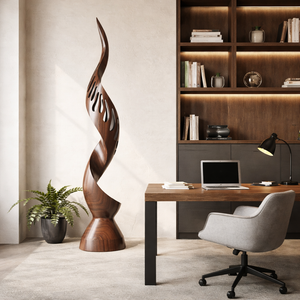 Modern Flame-Inspired Solid Wood Sculpture for Living Room Display
