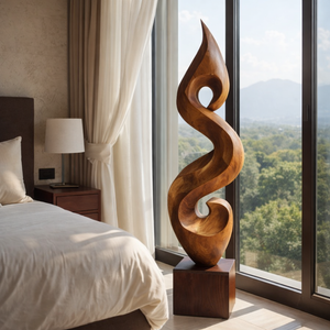 Hand-Carved Organic Flame-Form Solid Wood Sculpture for Modern Interior Spaces