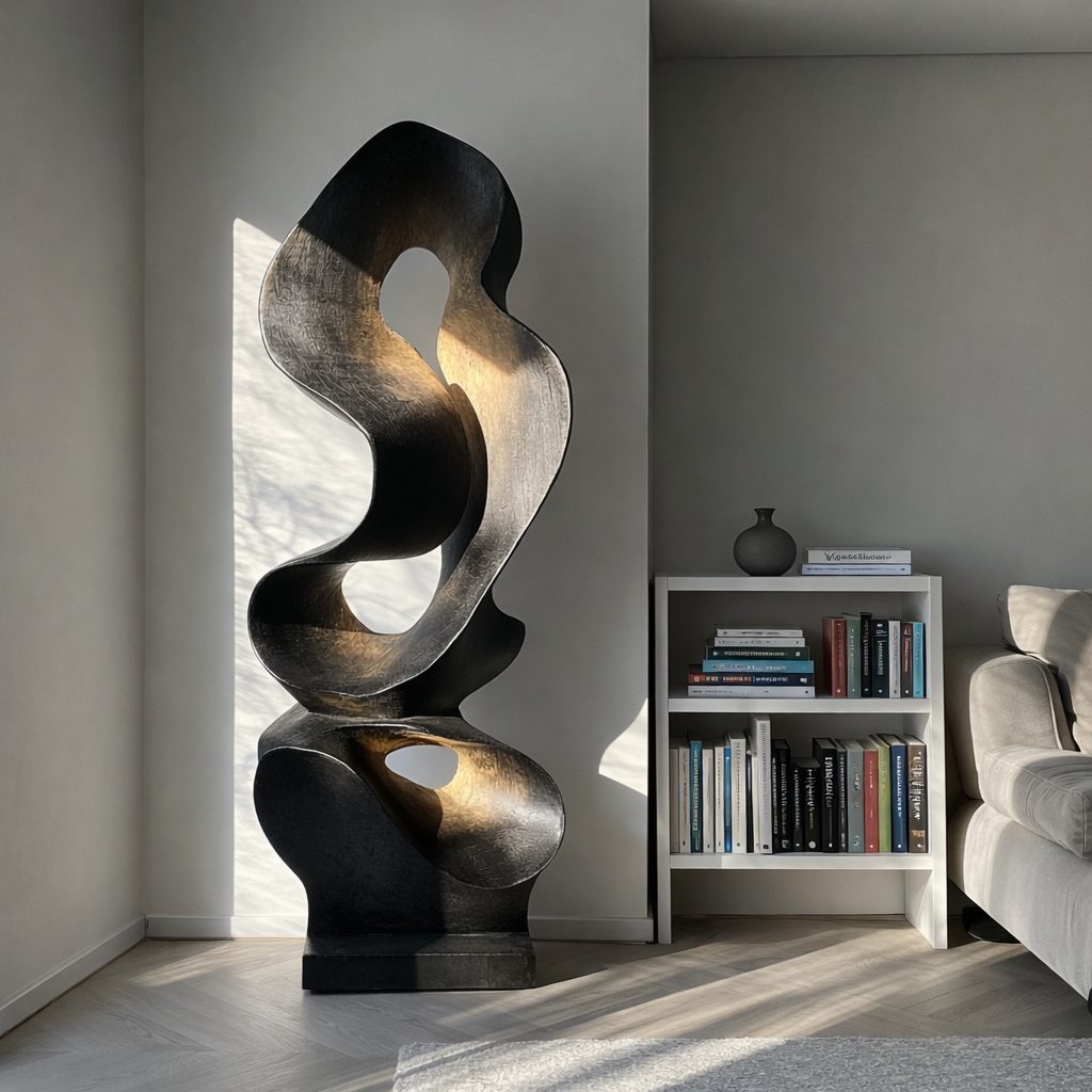 Solid Wood Open Flow Floor Sculpture with Plinth for Modern Interiors