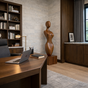 Solid Wood Abstract Female Torso Sculpture with Plinth for Modern Interiors