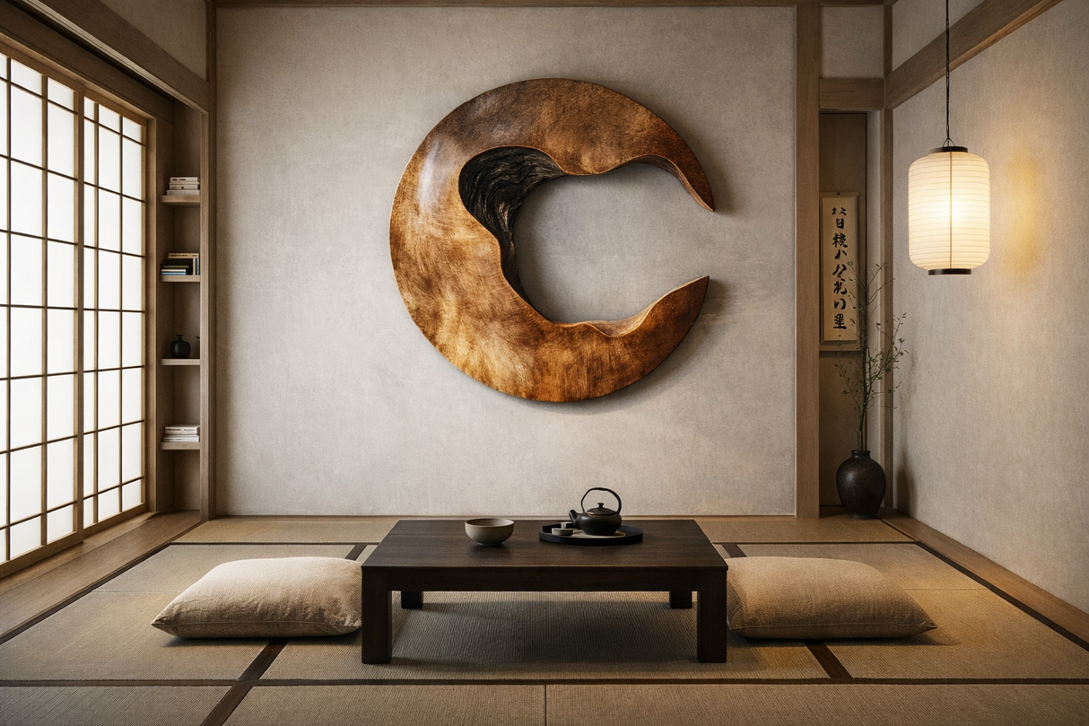Modern Organic Open Center Solid Wood Wall Sculpture for Living Room