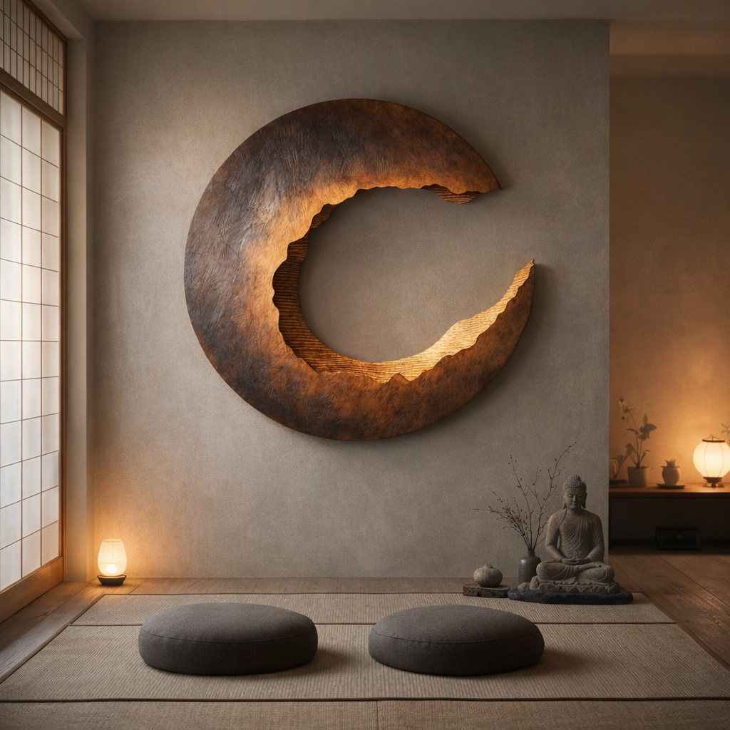 Large Solid Wood Crescent Wall Sculpture for Contemporary Feature Walls