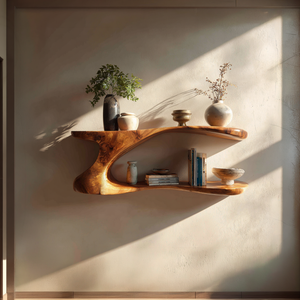 Sculptural Solid Wood Wall Shelf with Organic Flow
