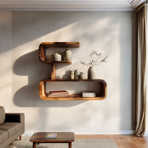 Modern Solid Wood Geometric Wall Shelf with Rounded Edges