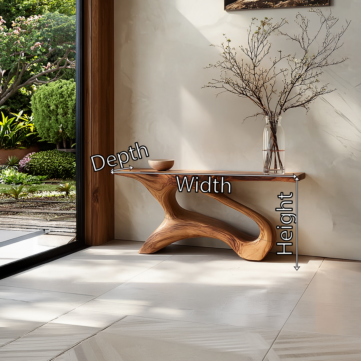 Modern Sculptural Solid Wood Console Table with Open Curved Base