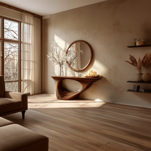 Organic Sculpted Solid Wood Console Table with Architectural Base