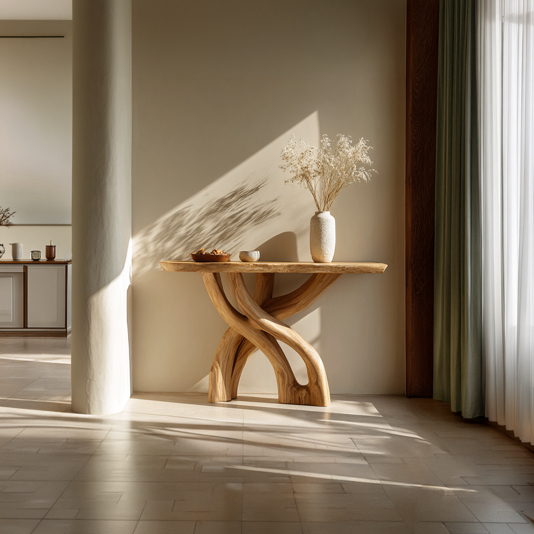 Intertwined Sculptural Solid Wood Console Table Organic Modern Design