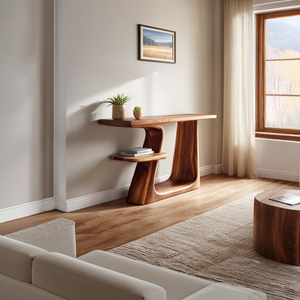 Organic Solid Wood Console Table with Sculpted Base