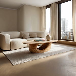 Sculptural Solid Wood Coffee Table Organic Wave Base