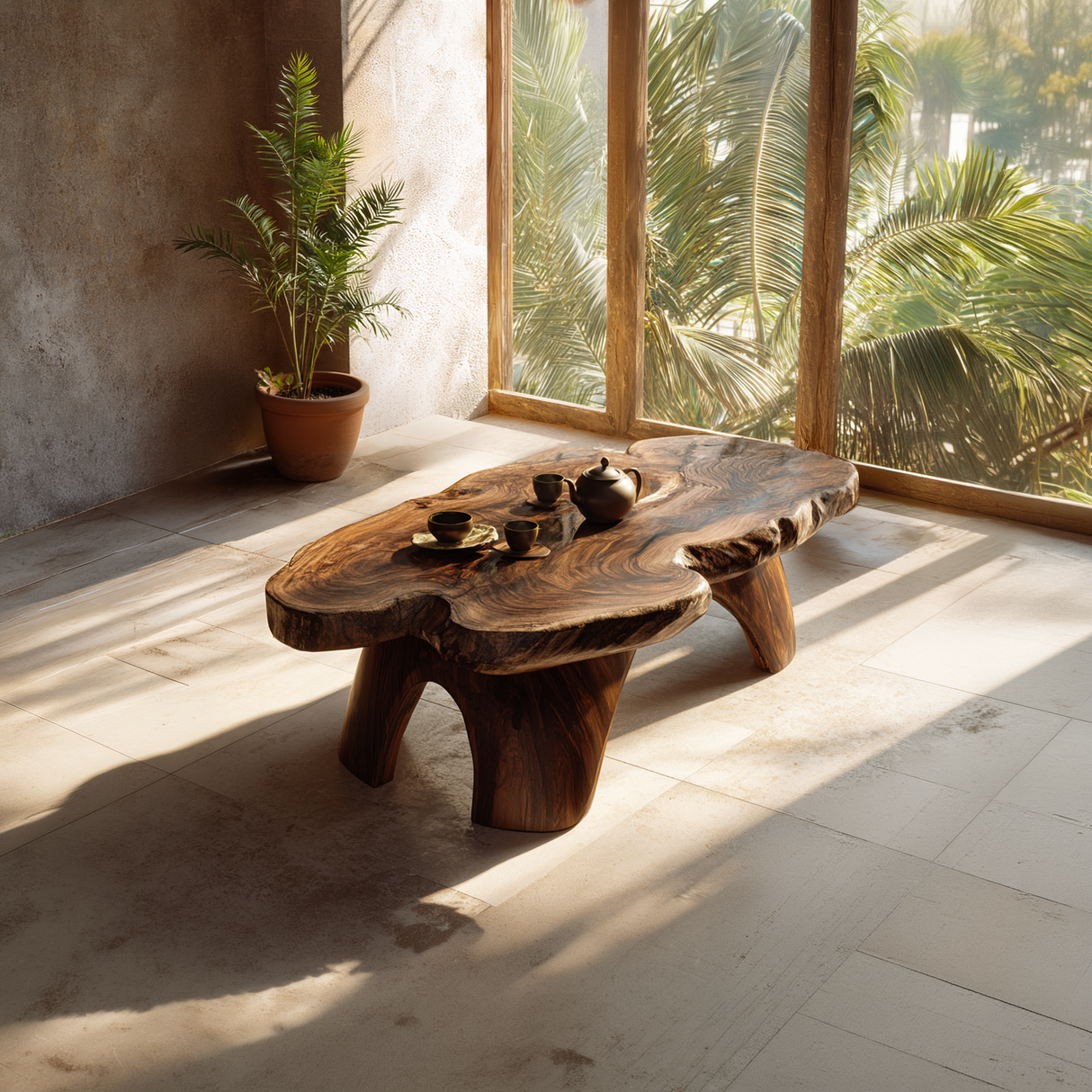 Organic Live Edge Solid Wood Coffee Table Statement