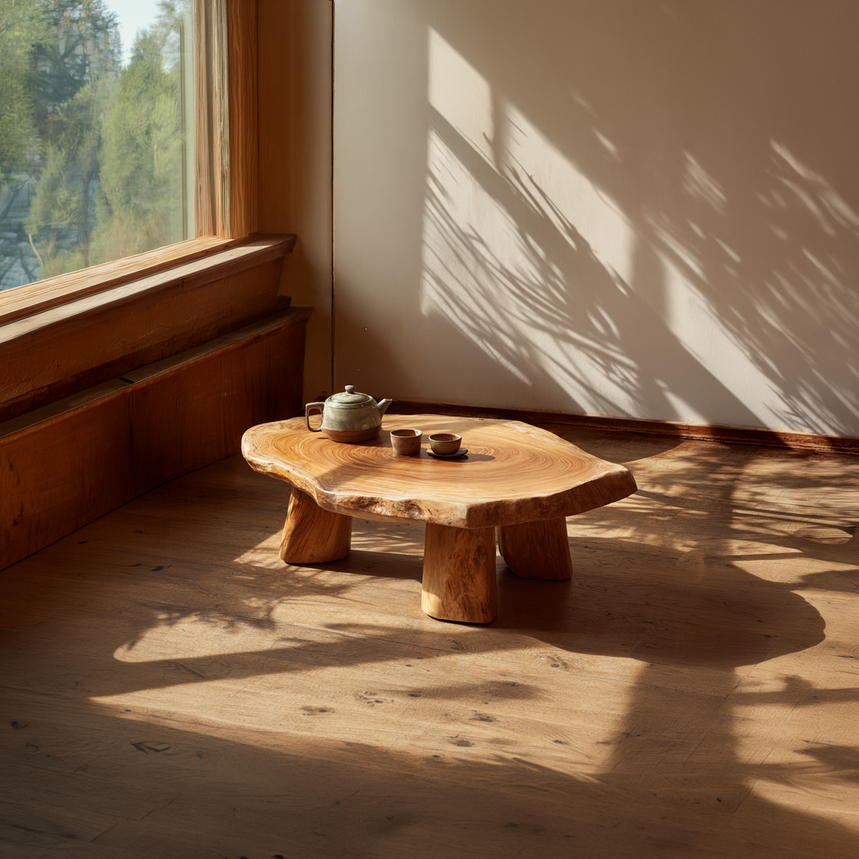 Round Live Edge Wood Tea Table Zen Low Profile