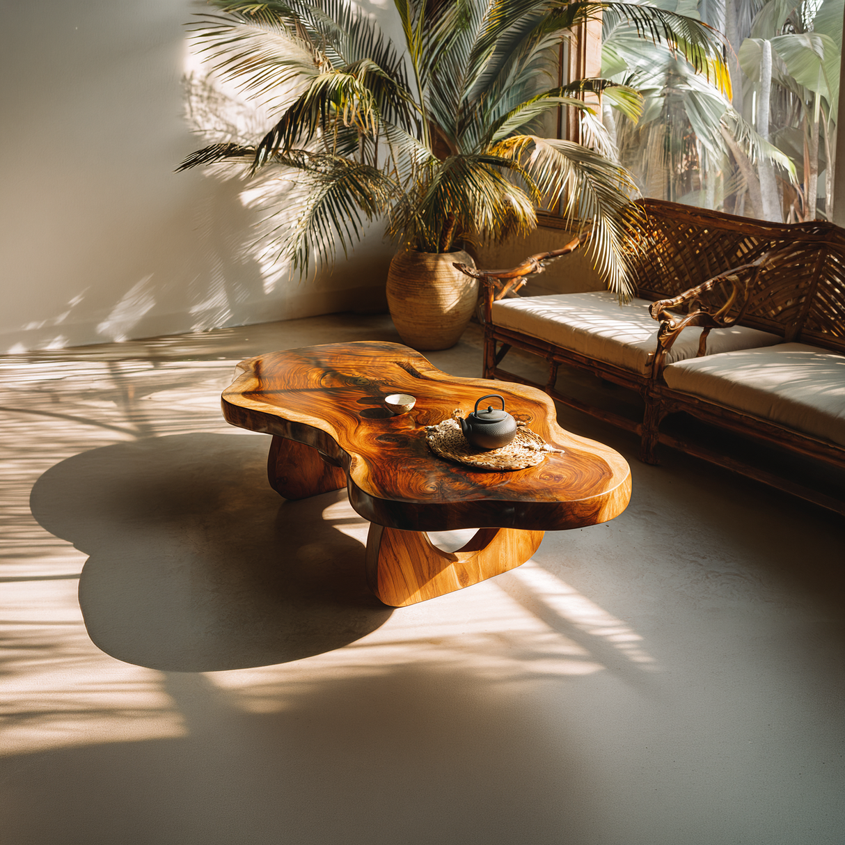 Luxury Live Edge Wood Coffee Table Sculptural Base