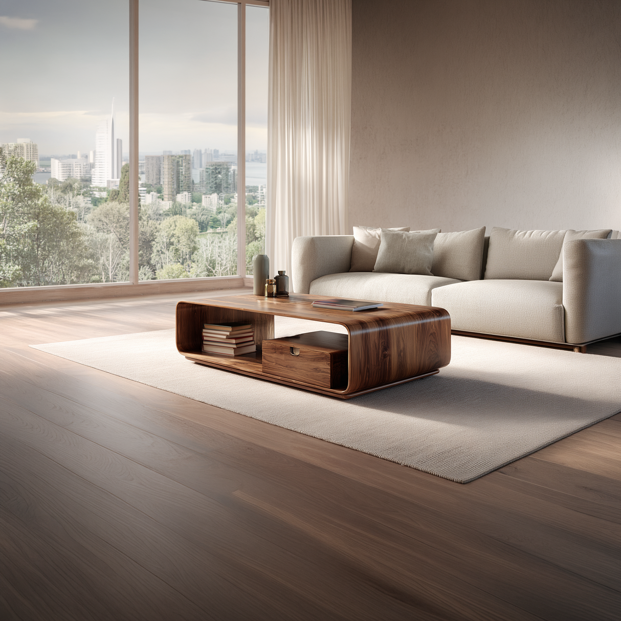 Modern Solid Wood Coffee Table with Storage Drawer