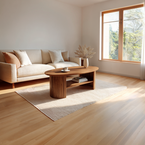 Oval Solid Wood Coffee Table with Fluted Base