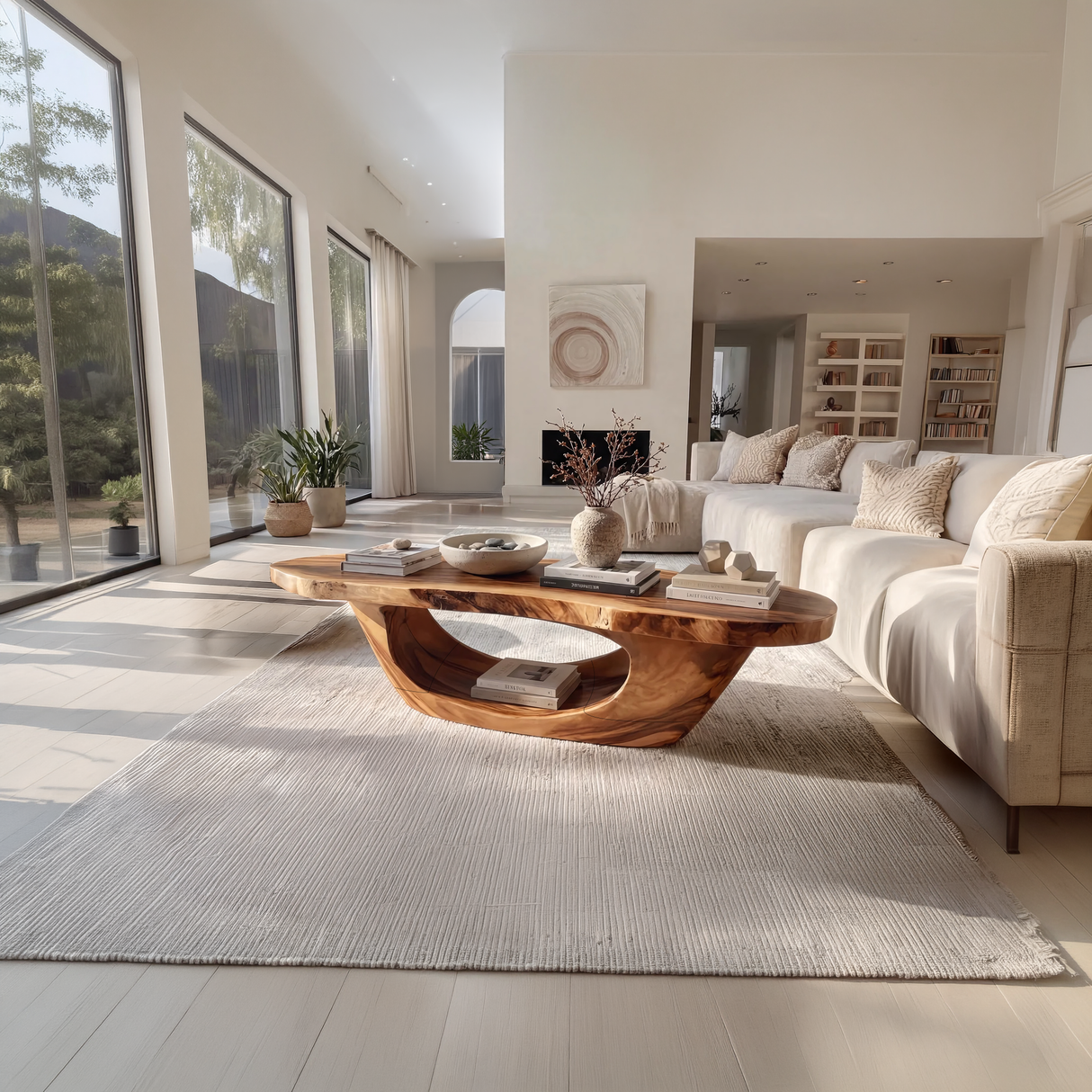 Live Edge Oval Wood Coffee Table with Sculpted Base