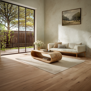 Curved Solid Wood Coffee Table with Open Shelf