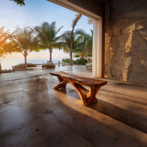 Live Edge Solid Wood Bench with Sculpted Base for Luxury Outdoor Spaces