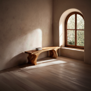 Organic Curved Solid Wood Bench for Minimalist Interior Seating
