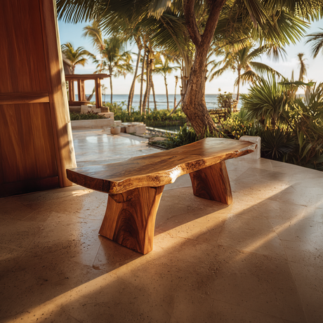 Live Edge Solid Wood Bench Sculptural Organic Modern Seating