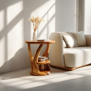 Organic Solid Wood Side Table with Root Base, Modern Shelf