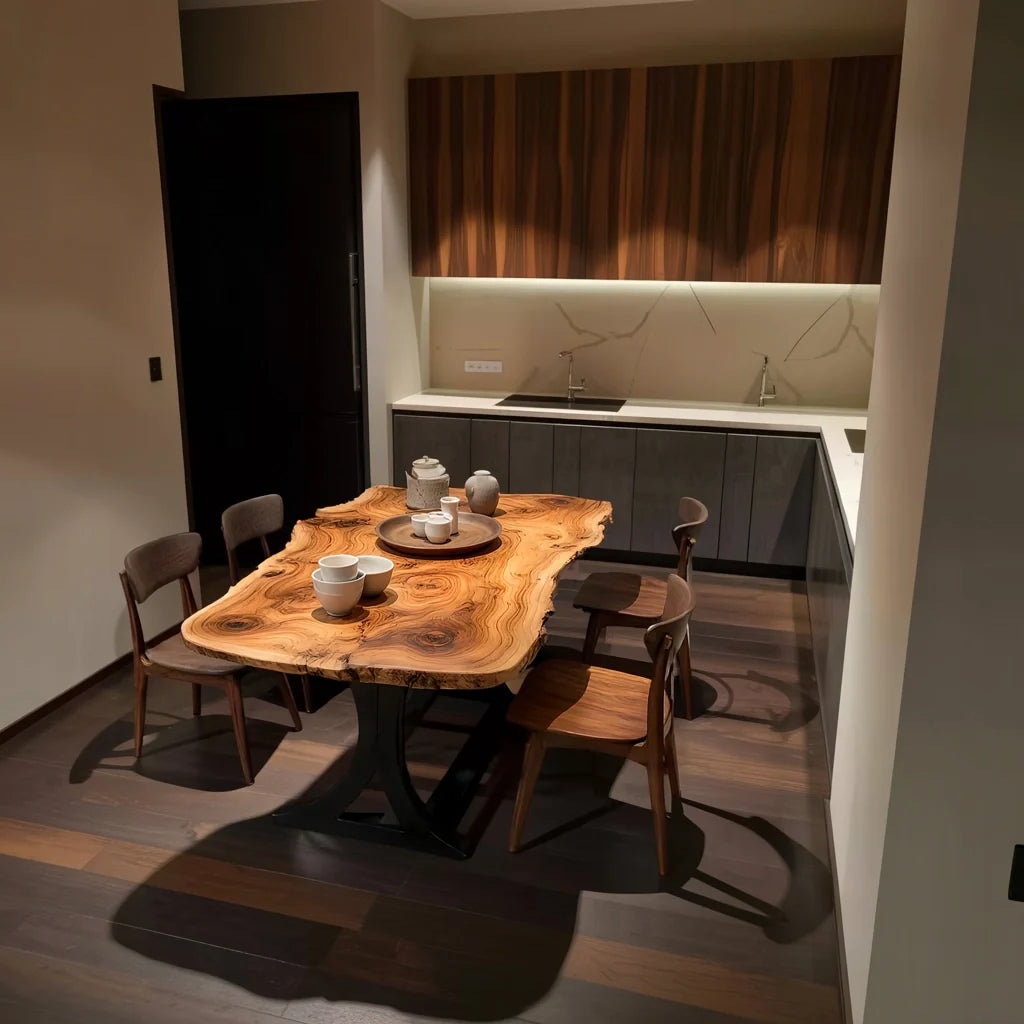 Live Edge Solid Wood Dining Table with Organic Grain for Modern Dining
