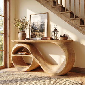 Solid Wood Console Table with Infinity Sculptural Base