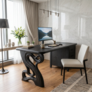 Organic Solid Wood Desk with Sculptural Loop Leg and Drawer Storage