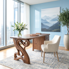 Organic Solid Wood Desk with Sculptural Loop Leg and Drawer Storage
