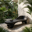 Handcrafted Organic Solid Wood Outdoor Chaise Bench with Curved Backrest