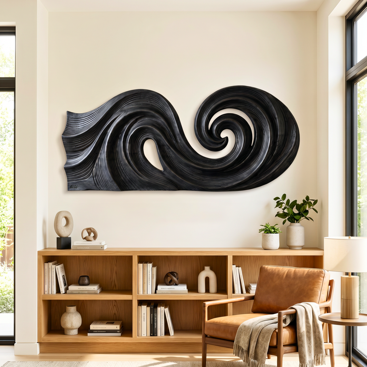 Double Spiral Flow Wood Wall Sculpture