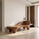 Handcrafted Organic Solid Wood Outdoor Chaise Bench with Curved Backrest