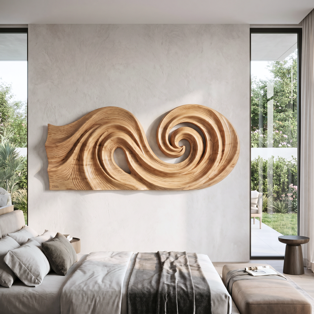 Double Spiral Flow Wood Wall Sculpture