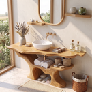 Solid Wood Bathroom Vanity with Organic Branch Base and Open Shelf