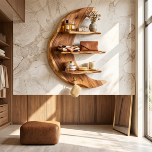 Crescent Moon Wood Wall Shelf with Three Display Tiers