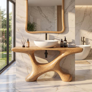 Bathroom Vanity Solid Wood with Sculptural Open Arch Base for Rustic Bathroom