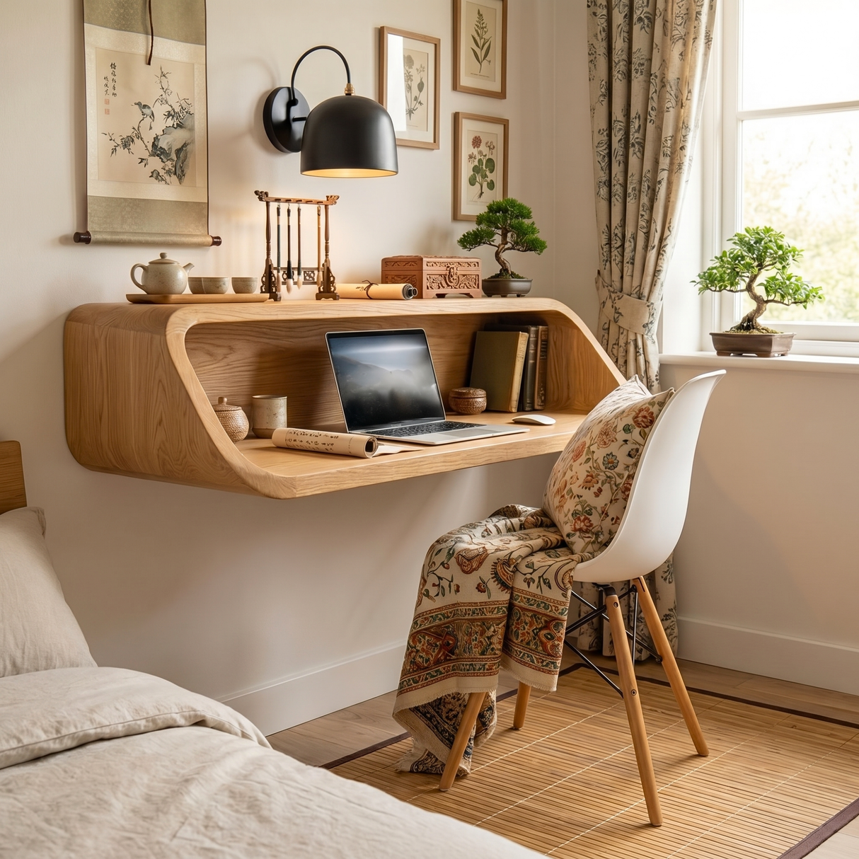 Floating Solid Wood Writing Desk with Soft Curved Form