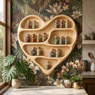 Solid Wood Heart Spice Rack with Organic Multi-Level Open Shelves
