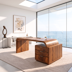 Organic Solid Wood Desk With Drawer Storage For Home Office
