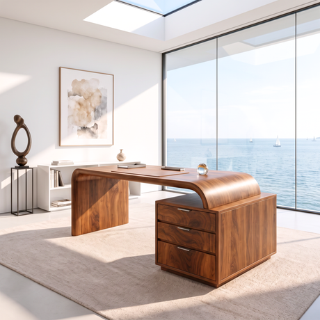 Organic Solid Wood Desk With Drawer Storage For Home Office