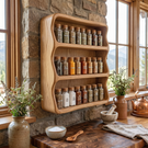 Handmade Solid Wood Kitchen Spice Rack with Rounded Box Frame and Triple Shelf Storage