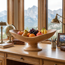 Solid Wood Boat-Shaped Fruit Bowl with Low Sculptural Pedestal Base