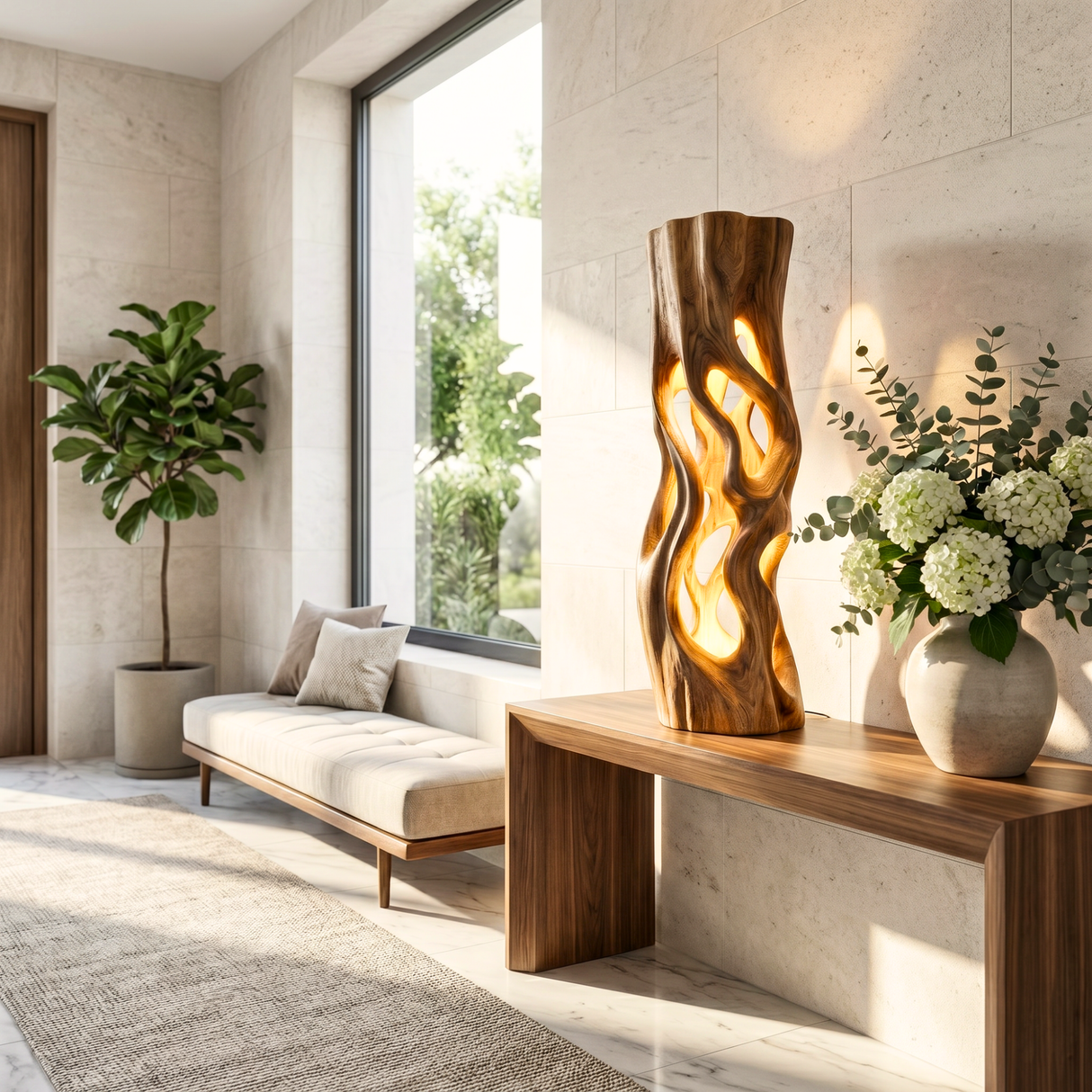 Flowing Cutout Wood Table Lamp with Warm Inner Glow