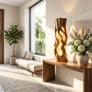 Flowing Cutout Wood Table Lamp with Warm Inner Glow