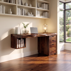 Solid Wood Desk With Drawers And Open Shelf For Home Office