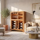 Solid Wood Wine Cabinet with Bottle Racks and Stemware Storage for Home Bar